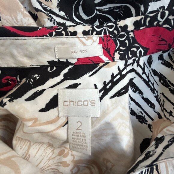 Chico's Womens Effortless Caroline Asian-Floral No Iron Shirt Size 2 Black/Red - Picture 3 of 8